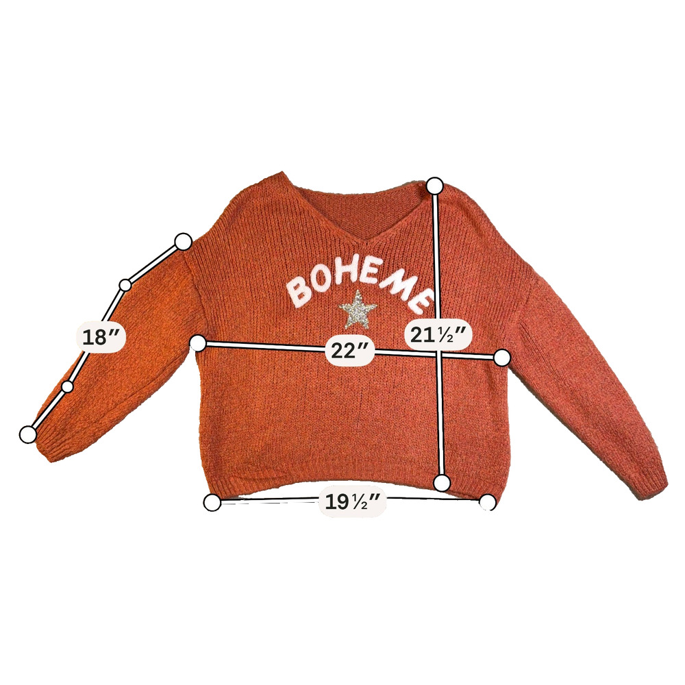 Boheme Made in Italy Sweater Womens Rust Orange Rhinestone Star Oversized Knit - Picture 2 of 9